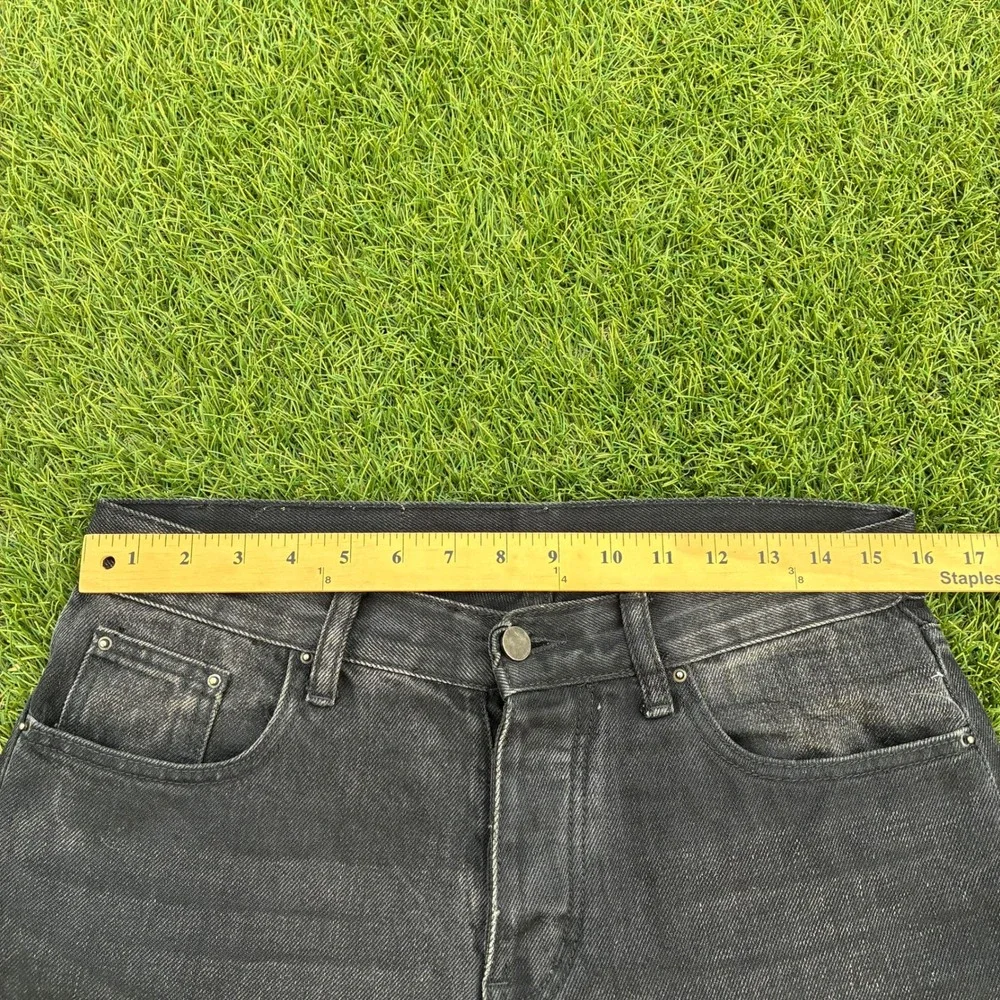 MNML Mens 32x32 Faded Black Raw Hem Straight Leg Slim Fit Jeans Streetwear